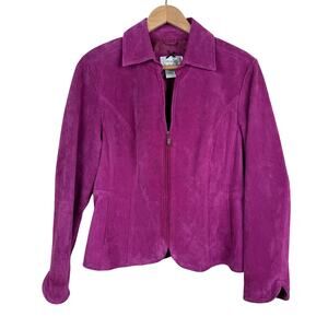 Vintage Magenta Suede Leather Jacket Women's M Pink Y2K Live a Little